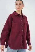 20192 Oversize Gabardin Gömlek Ceket - Bordo resmi